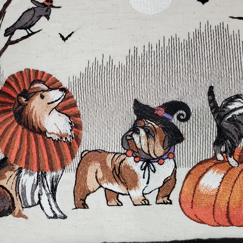Pier 1 Halloween Decorative Lumbar Pillow Pumpkin Dogs Cat Bats Fall Autumn
